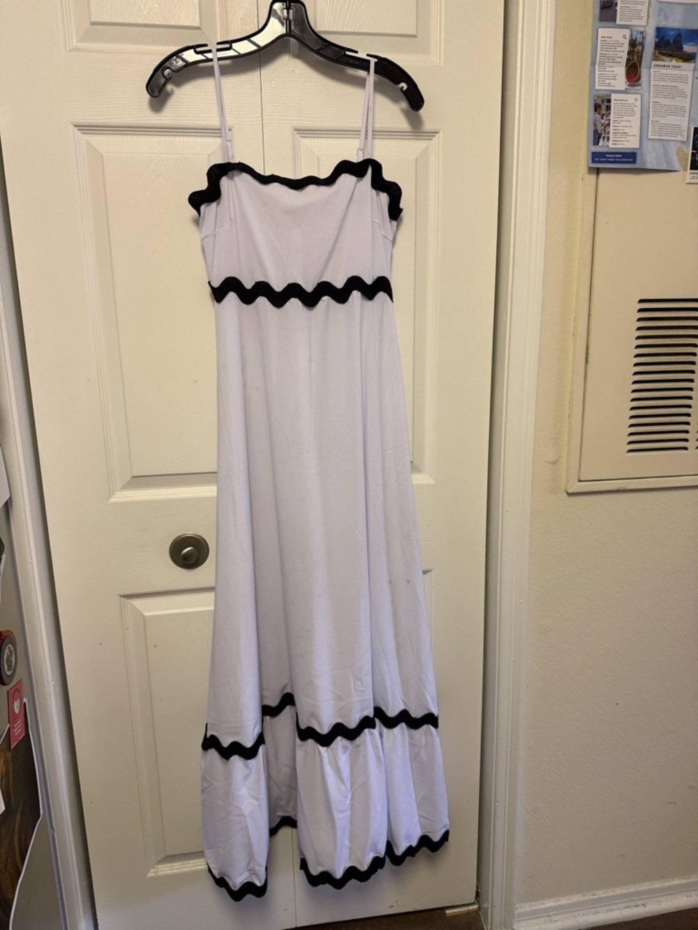 White Maxi Dress with Black Scalloped Trim